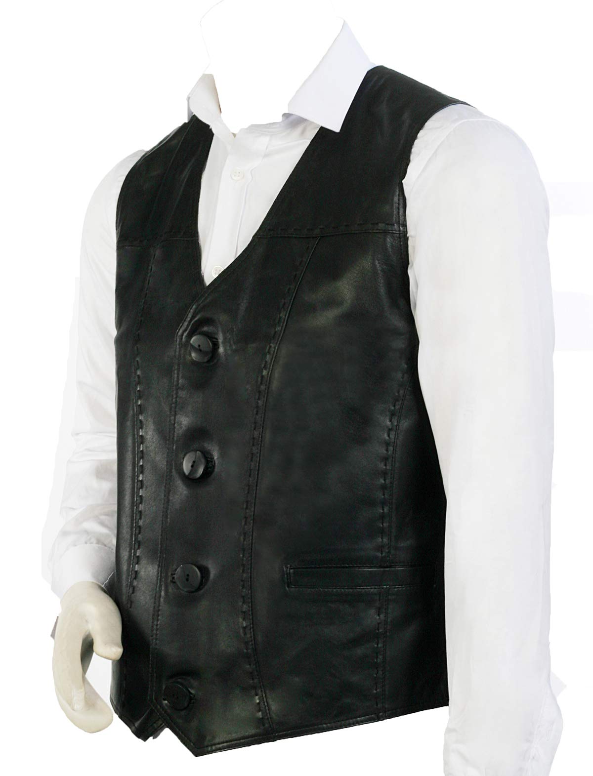 Gilet in pelle di agnello 100%, gilet in pelle nera, maglia morbida della pelle di pecora, Nero , XXL