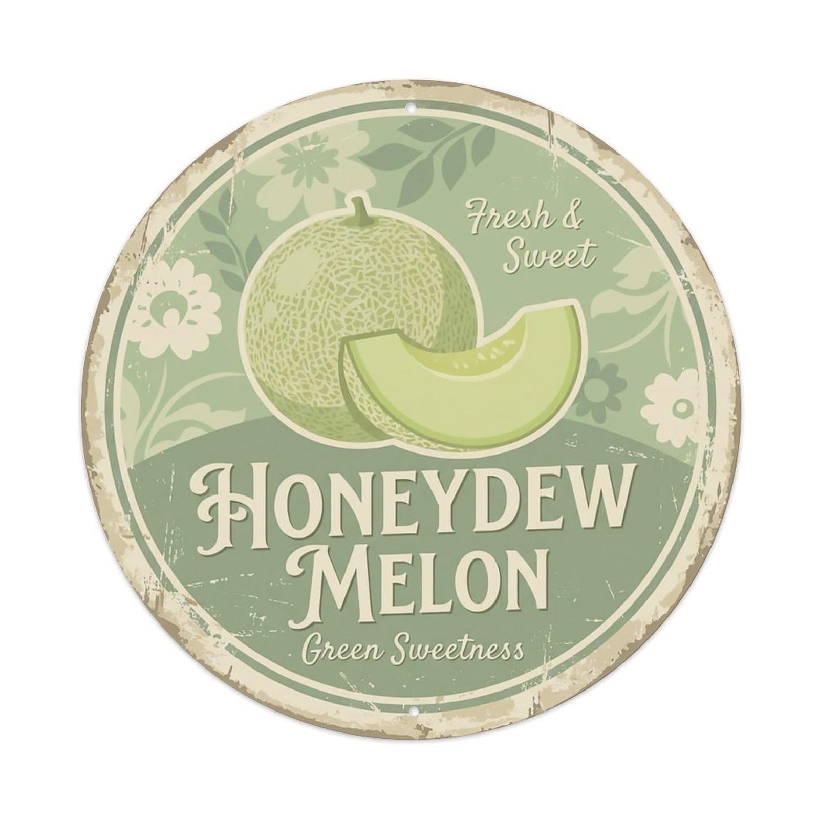 Cxhjca 8X8inch(20X20cm) Vintage Cottagecore Garden Honeydew Melon Green Metal Tin Sign