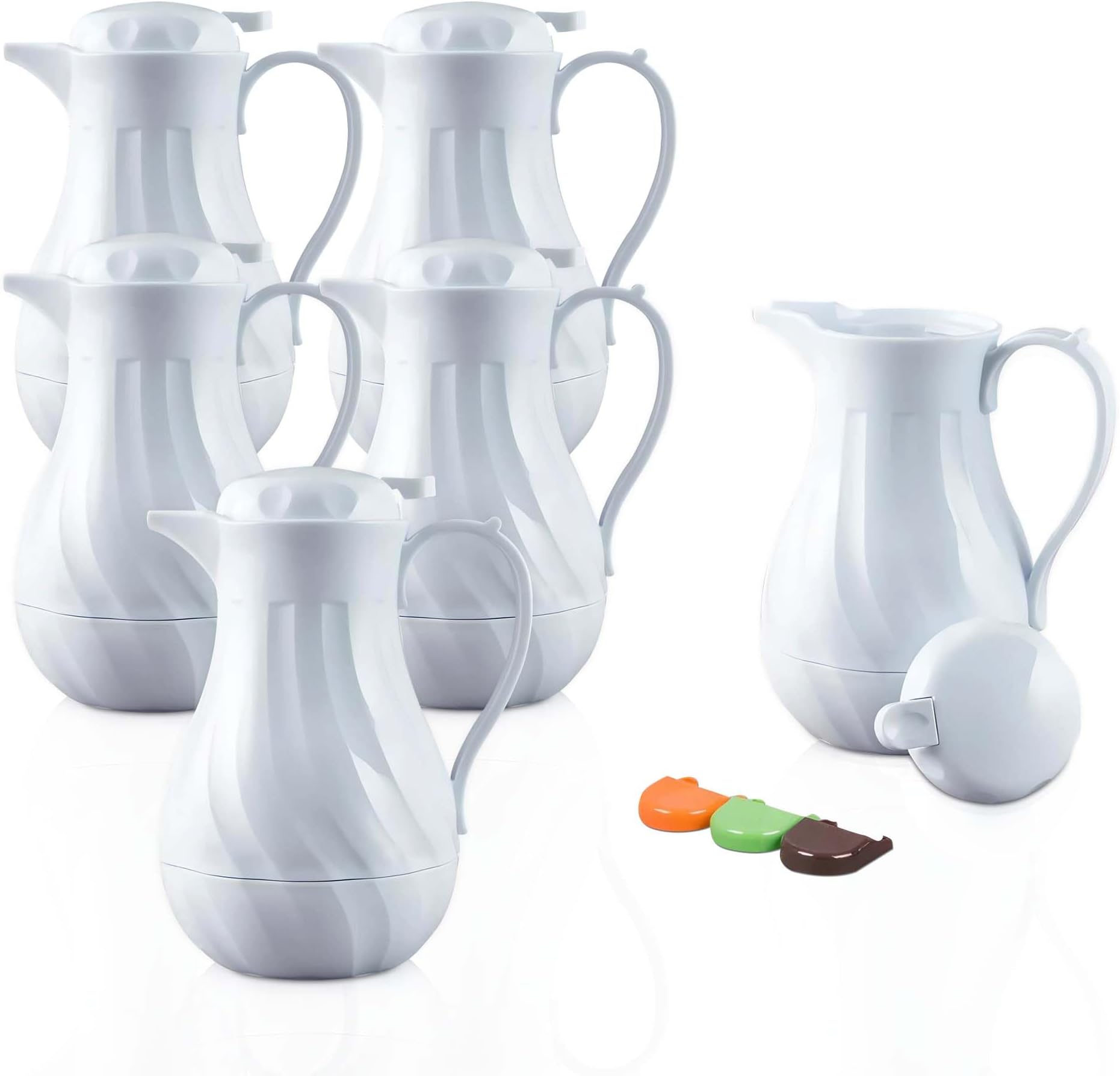 OCS Parts Set of 6 Easy Pour Thermal Coffee Carafes | 10-Inch Insulated Hot and Cold Beverage Pitcher Server for Coffee, Tea, Hot Chocolate and Water | 42-Ounce | White