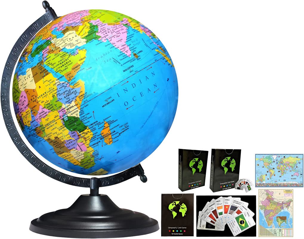 SAVY Globe 12 Inch=30.48 cm with 52 Countries Trump Cards, India & World Maps, Black Arc and Base, Laminated Multicolor Map, Blue Ocean for Kids School Home Office Table Décor Rotating, World Globe (B0BQ3KDKXM) Amazon Price History, Amazon Price Tracker