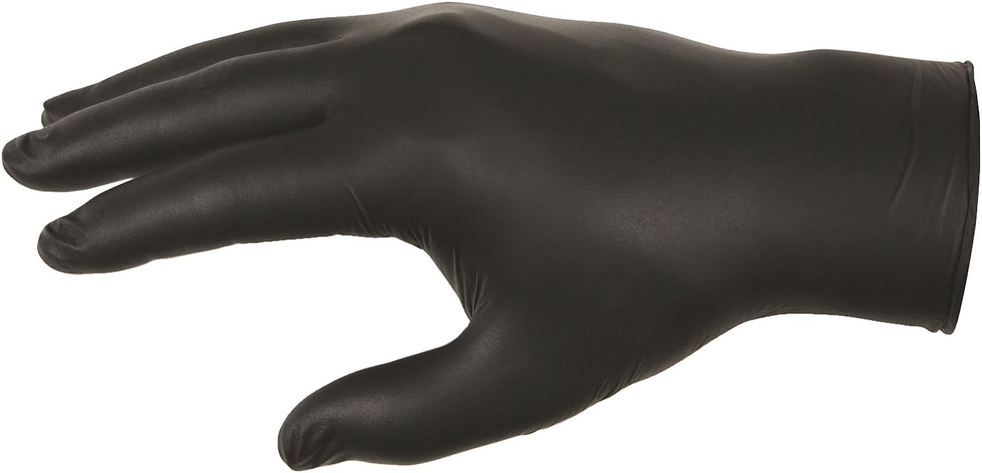 MCR Safety 6060M NitriShield Stealth Industrial Grade Lightweight/High Dexterity Nitrile Powder Free Disposable Gloves with Rolled Cuff, Black, Medium, 1-Dispenser Box (100 Gloves)