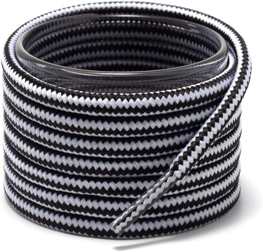 Image of Round Shoelace (2 Pair) Boot Laces Running, Sports, Gym, Casual Dual Coloured Striped Shoe String