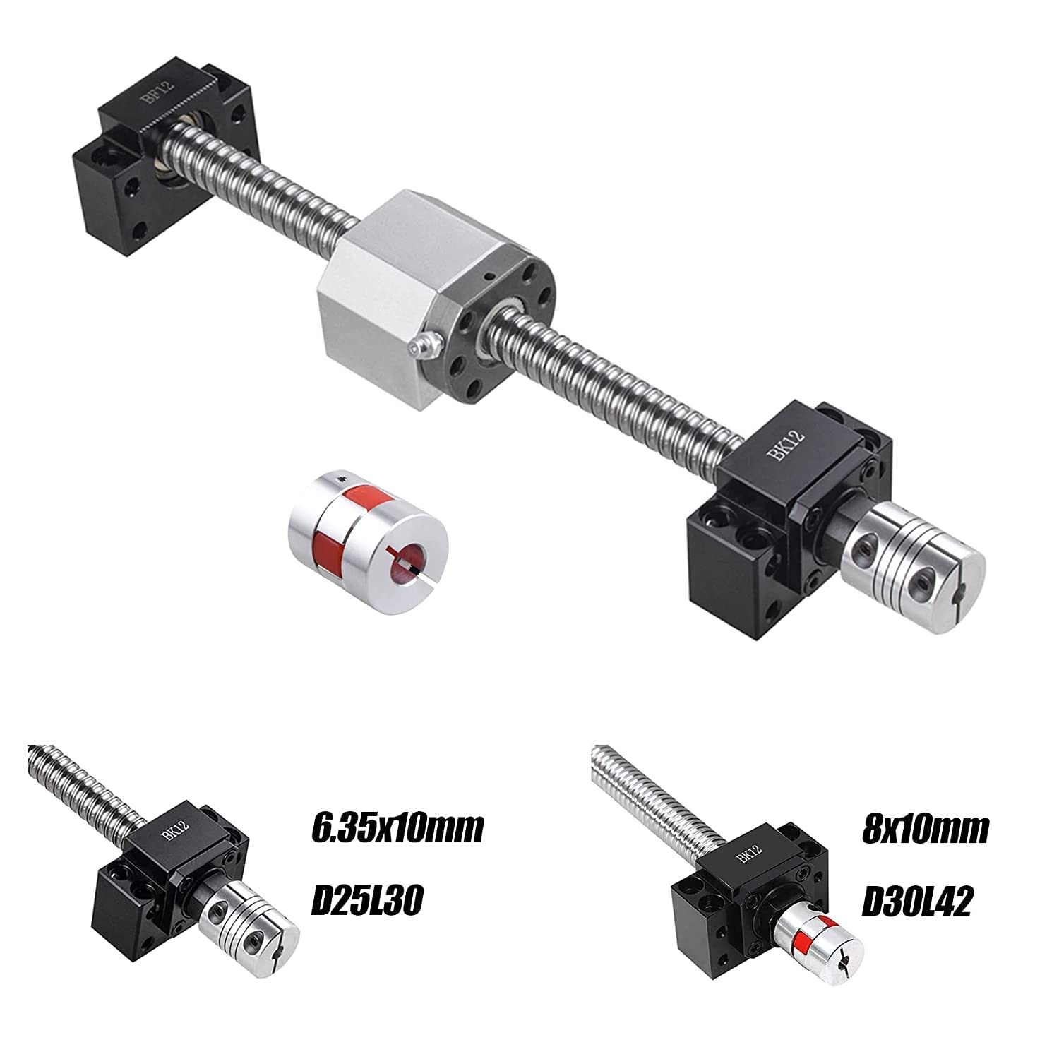 CNCMANS Juego de guías lineales de 16 mm y husillo de bolas de 16 mm, riel lineal SBR16-300 mm con bloque de rodamientos SBR16UU + husillo de bolas SFU1605-250 mm con 2 acoplamientos, BK12/BF12