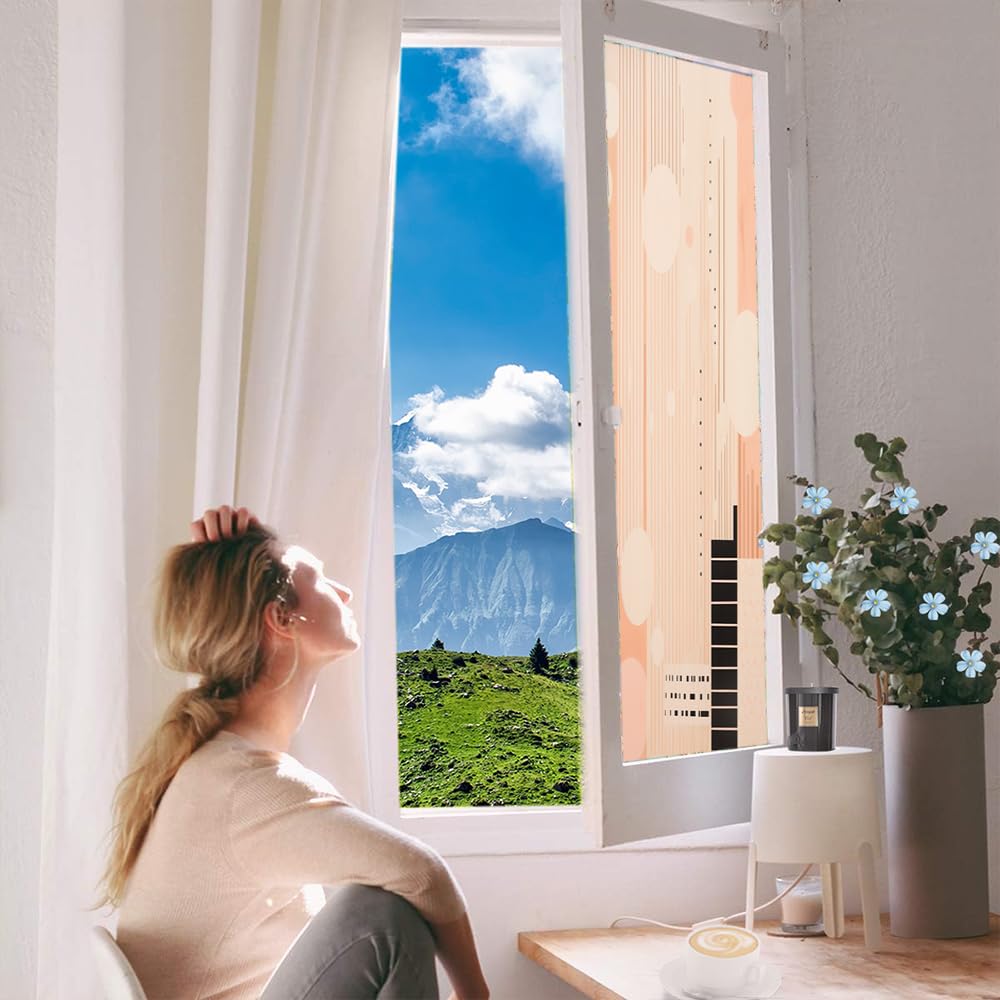 Moderne Muster Fensterfolie Hitzeblockierung Vintage Schwarz Geometrische Bilder Privatsphäre Fenster Dekor Glastür Abdeckung Nicht Klebende Fensteraufkleber für Badezimmer Küche 80x140cm