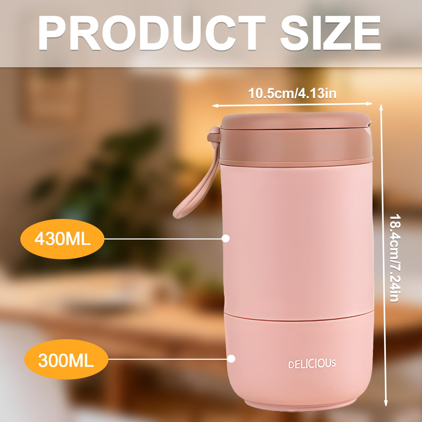 Contenitore termico a doppio strato per alimenti: 2 unità, isolamento sottovuoto, contenitore termico per pranzo da asporto (rosa e verde, 430 ml, 430 + 300 ml)
