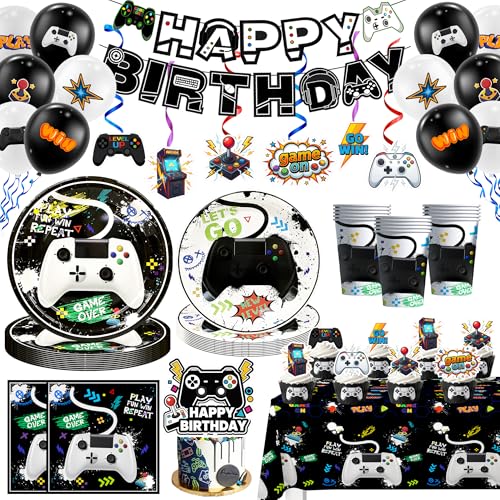 Deco Gamer Anniversaire Kit Complet 111 Pièces avec Nappe et Vaisselle