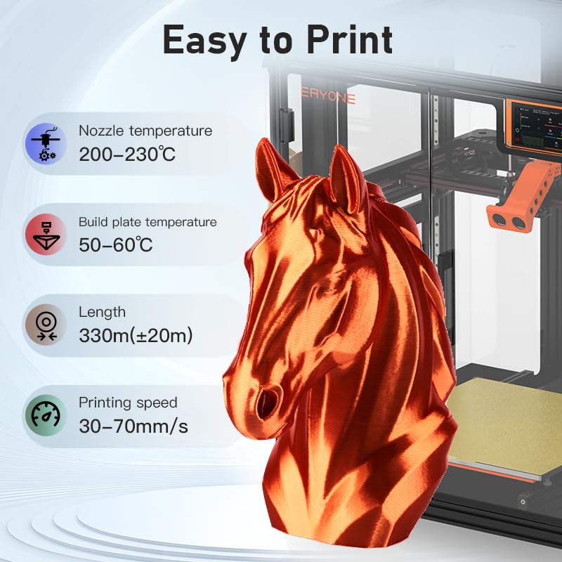 Image of ERYONE Silk Filament PLA+ 1.75mm Upgraded Shiny 3D Printer Filament, Gloss Finish, Fit Most FDM Printer Stable Printing,1kg (2.2LBS) /Spool, Copper