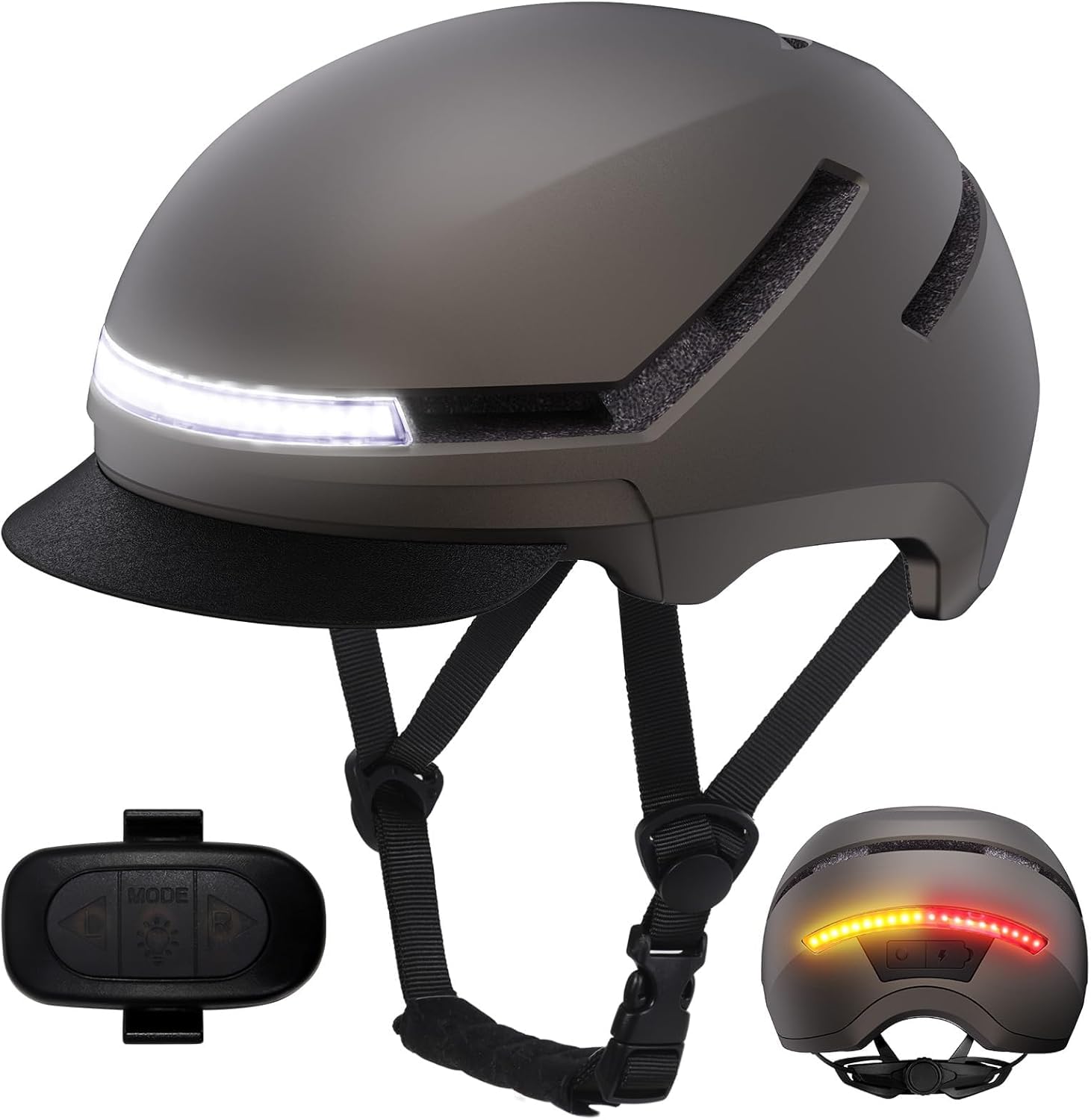 KINGLEAD Casque Velo avec Lumière, Certifié CE et NTA 8776, Télécommande sans Fil, Éclairage Avant/Arrière et Clignotants, Rechargeable USB, Ajustable - Casque Vélo pour Adulte