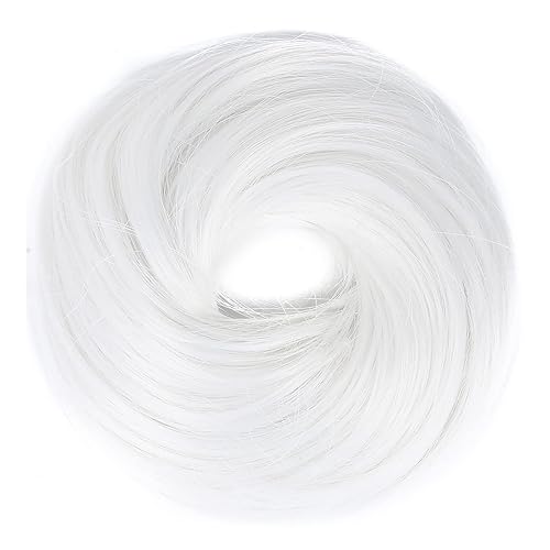 Miniatura 2 de GIRLSHOW Extensiones de cabello sintético liso y elástico con forma de dona despeinado para mujeres y niñas (#blanco, 1.41 onzas)