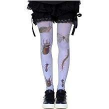 Womens Whimsy Twee Bug Print Funky Tights Emo Goth Patterned Stockings Y2k Grunge Aesthetic Pantyhose