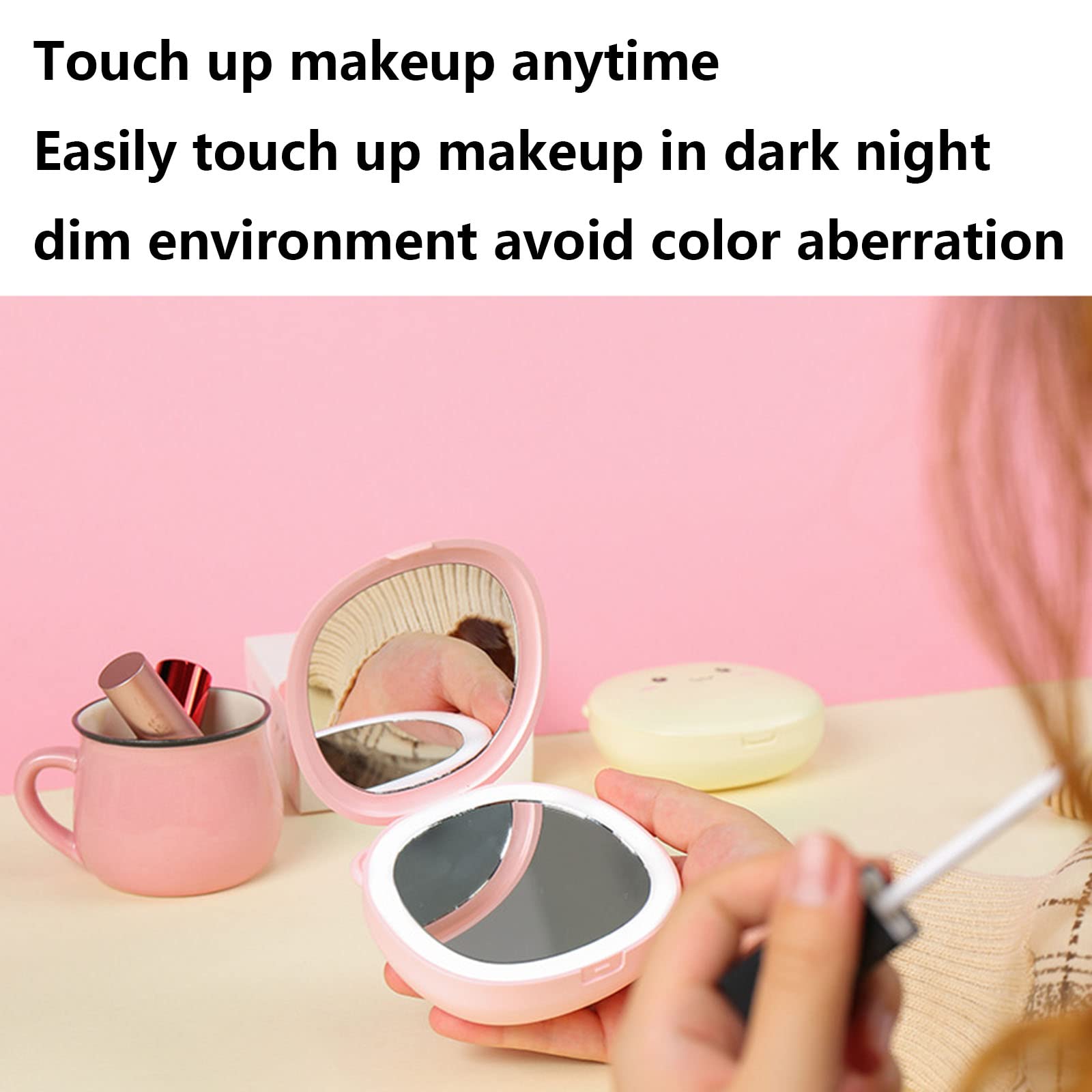 3 en 1 Chauffe-Mains Rechargeables, Batterie Externe 1800mAh avec Miroir de Maquillage LED, Meilleurs Cadeaux d'hiver,Rose,1800mAh