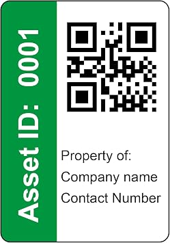 250 Serialised QR Code Asset Tag Labels custom stickers- Green. 40mm x 28mm Permanent Vinyl Labels