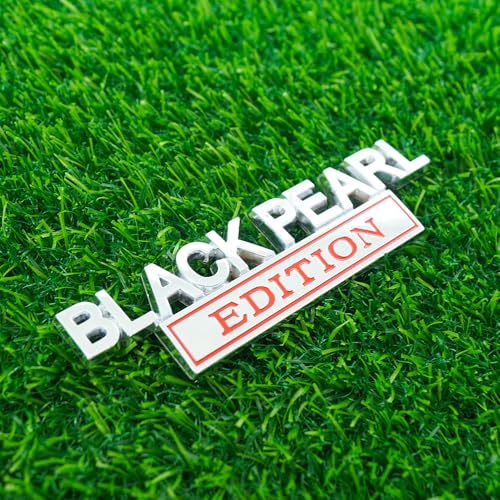 Image of Pair Set Black Pearl Edition Emblem 3D Letter Fender Tailgate Badge Decal Sticker Nameplate for Universal Vehicle, Car, Truck, SUV Motorcycle Accessories (Silver Red)