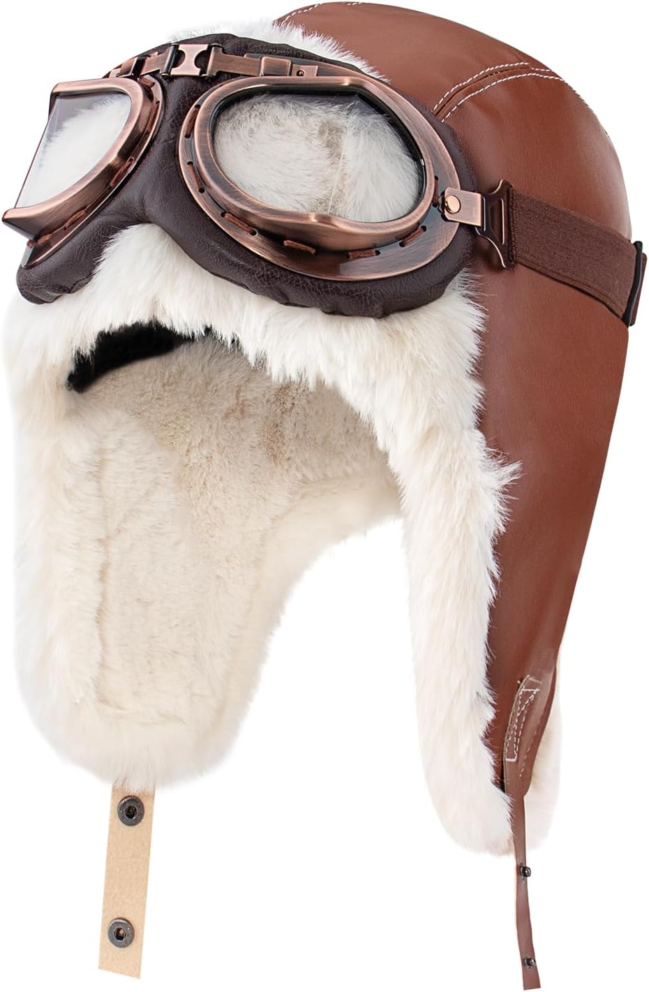 Vintage Aviator Hat And Goggles Pilot Hat Costume for Adult Leather Trapper Hat With Fur Ear Flaps Winter Warm
