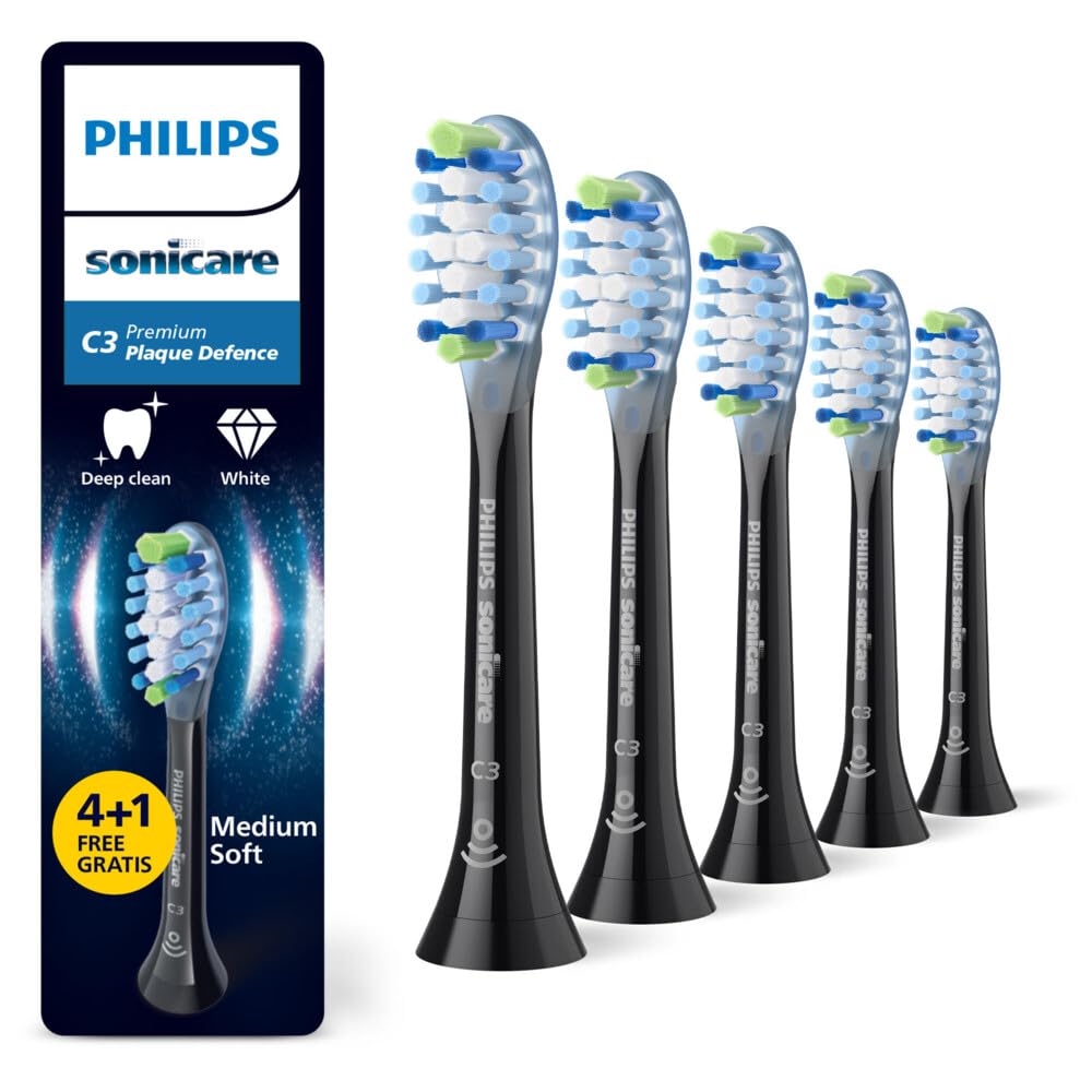 Philips Sonicare Premium Plaque Defense Aufsteckbürsten, Schwarz, 5er Pack (5 x 1 Stück)