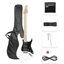 GLARRY Full Size Electric Guitar for Music Lover Beginner with 20W Amp and Accessories Pack Guitar Bag (WHITE, 39" Right Handed)