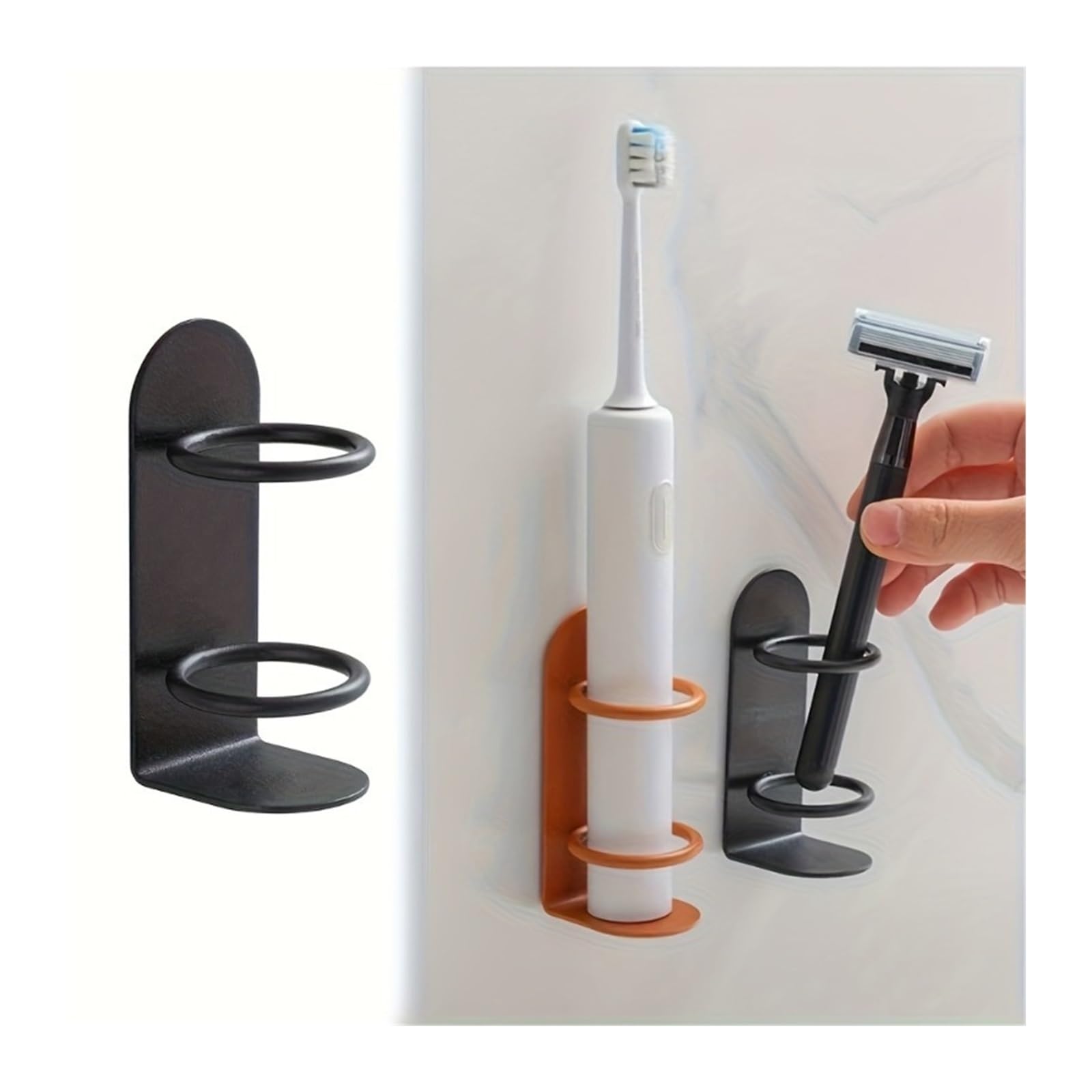 Organizador de cepillos de Dientes for Colgar en la Pared, Estante de Almacenamiento Multifuncional for afeitadora, sin Perforaciones, 1 ud.(3pcs Black)