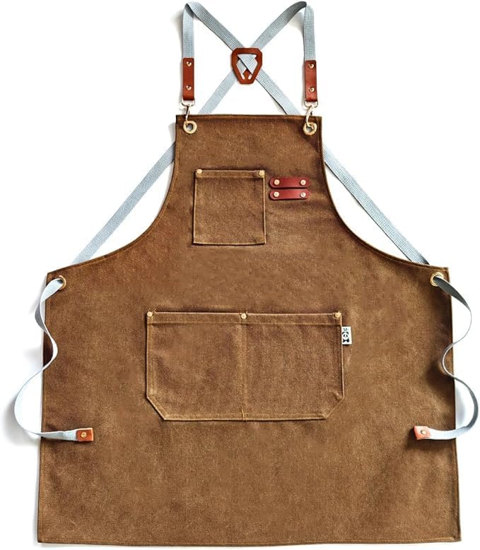 Chef Apron with 3 Large Pockets Cross Back Adjustable Apron Durable Cotton Canvas Aprons Cooking Baking Stylish Comfortable