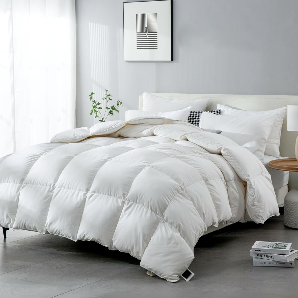Edredón de Plumón Cama 105/120, Mezcla de Algodón Egipcio, 30% Plumón y 70% Plumas Edredón Nórdico para 4 Estaciones, Extrasuaves 200x200 cm Certificado Oeko-Tex y RDS, Peso del Relleno: 1150g