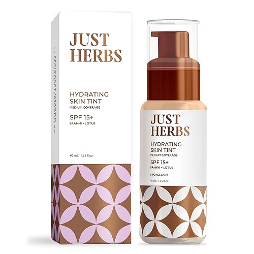 Just Herbs Natural Skin Tint Foundation, BB Cream con Brahmi para una cobertura media, no es pegajosa y ligera, porcelana Shade-0, 1.35 onzas
