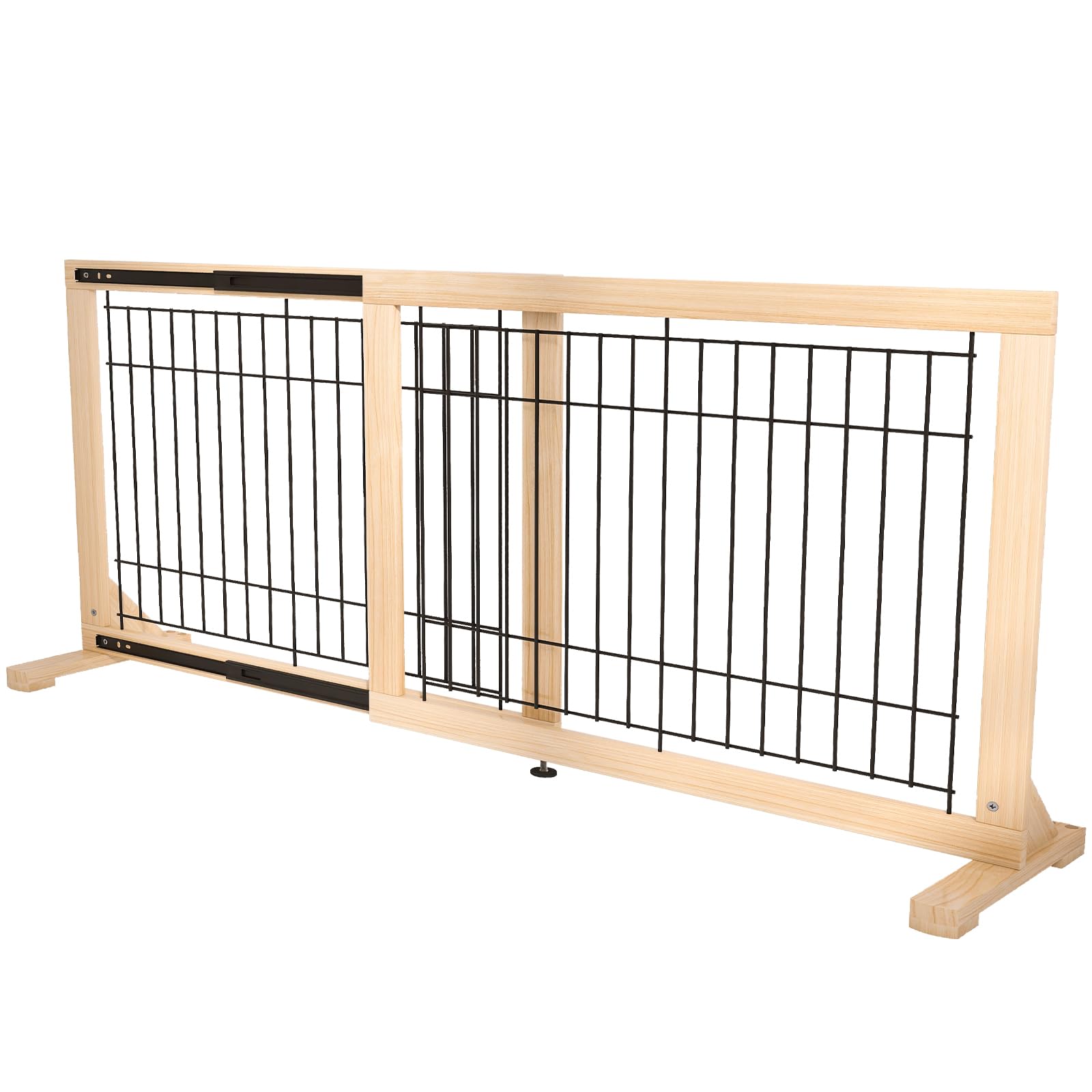 Photo 1 of ***** AS IS ALL SALES FINAL  NO RETURNS *****YOCAN Extra Wide Adjustable Dog Gate for Doors & Stairs, 23.6" Tall, 31.5–61" Wide, Freestanding Wood & Metal Pet Safety Gate, No Drill Pressure Mount, Indoor Barrier (Black/Natural)