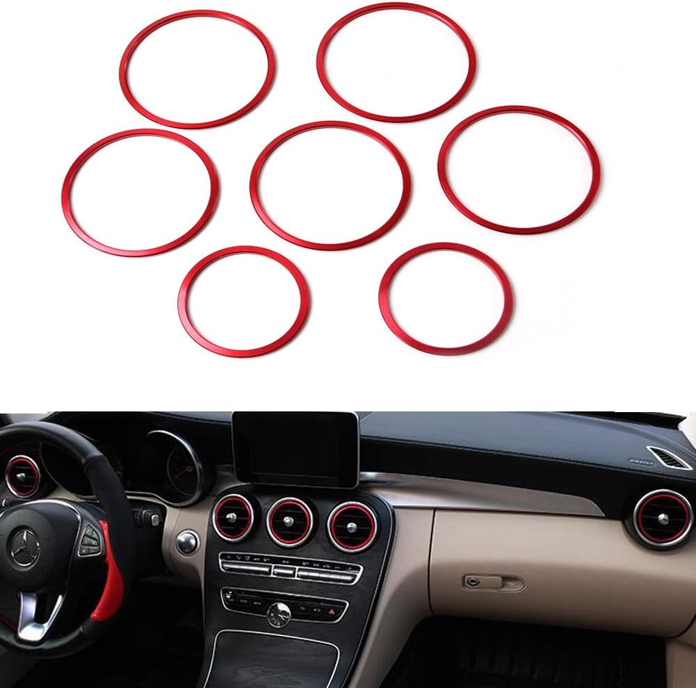 7pc Aluminum Air Conditioner Vent/Opening Inner Trim Decoration Covers for 2015-up Mercedes W205 C-Class, 2016-up GLC Class (red)