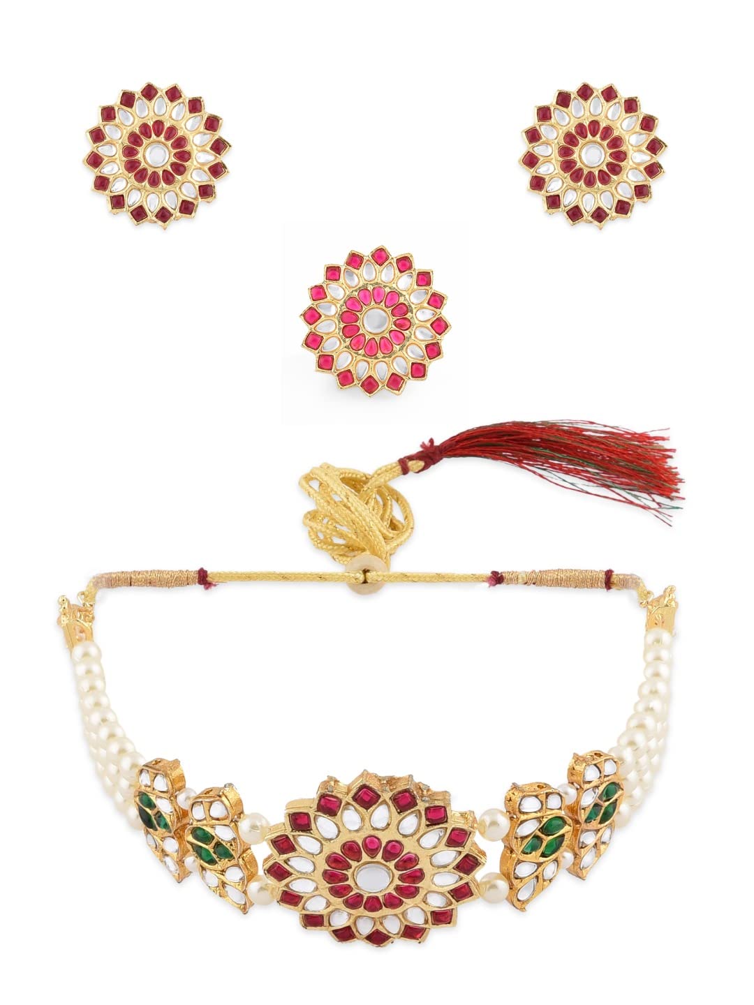 ZAVERI PEARLS Green & Pink Kundan Multistrand Choker Necklace Earring & Ring Set For Women-ZPFK11444 (B09MKM5KT2) Amazon Price History, Amazon Price Tracker