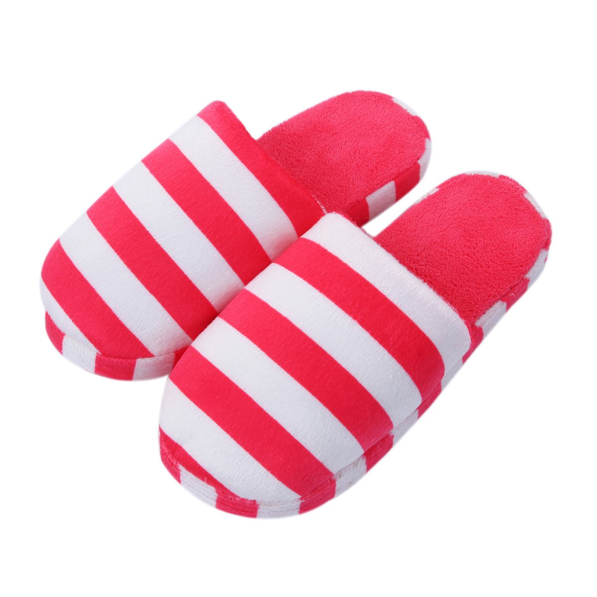TrendsBlue Classic Striped Fleece Fabric House Slippers Coral 8 5-9 B M