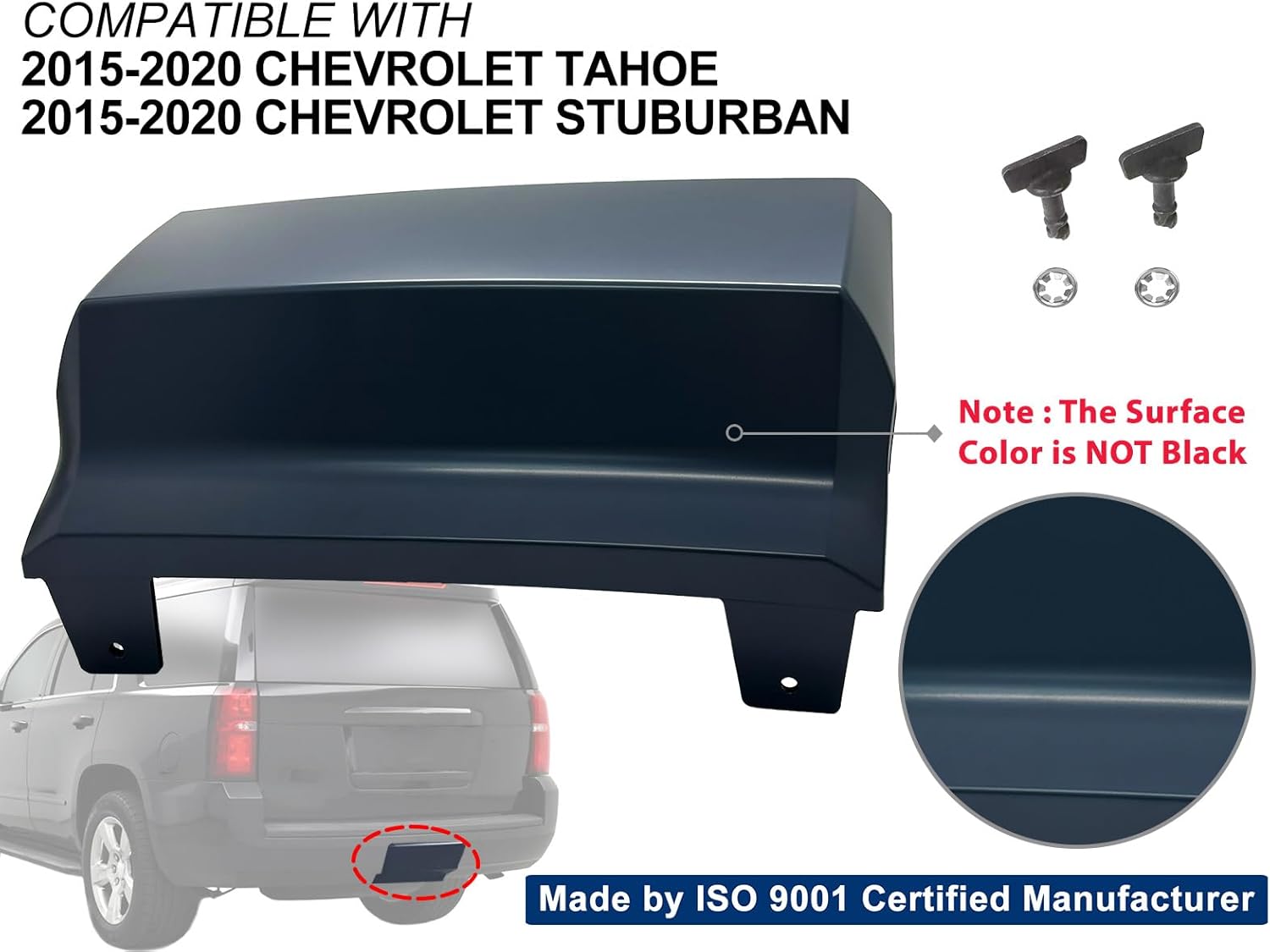 APA Replacement Trailer Hitch Cover for 2015 2016 2017 2018 2019 2020 Tahoe Suburban Paint to Match Hardware Included 23142973 GM1180179