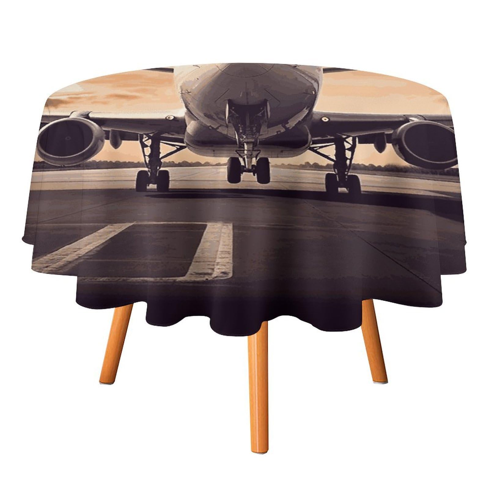 SMAZDFXX Airplane Tablecloth for Restaurant, Round Polyester Table Cover 60x60in for Party