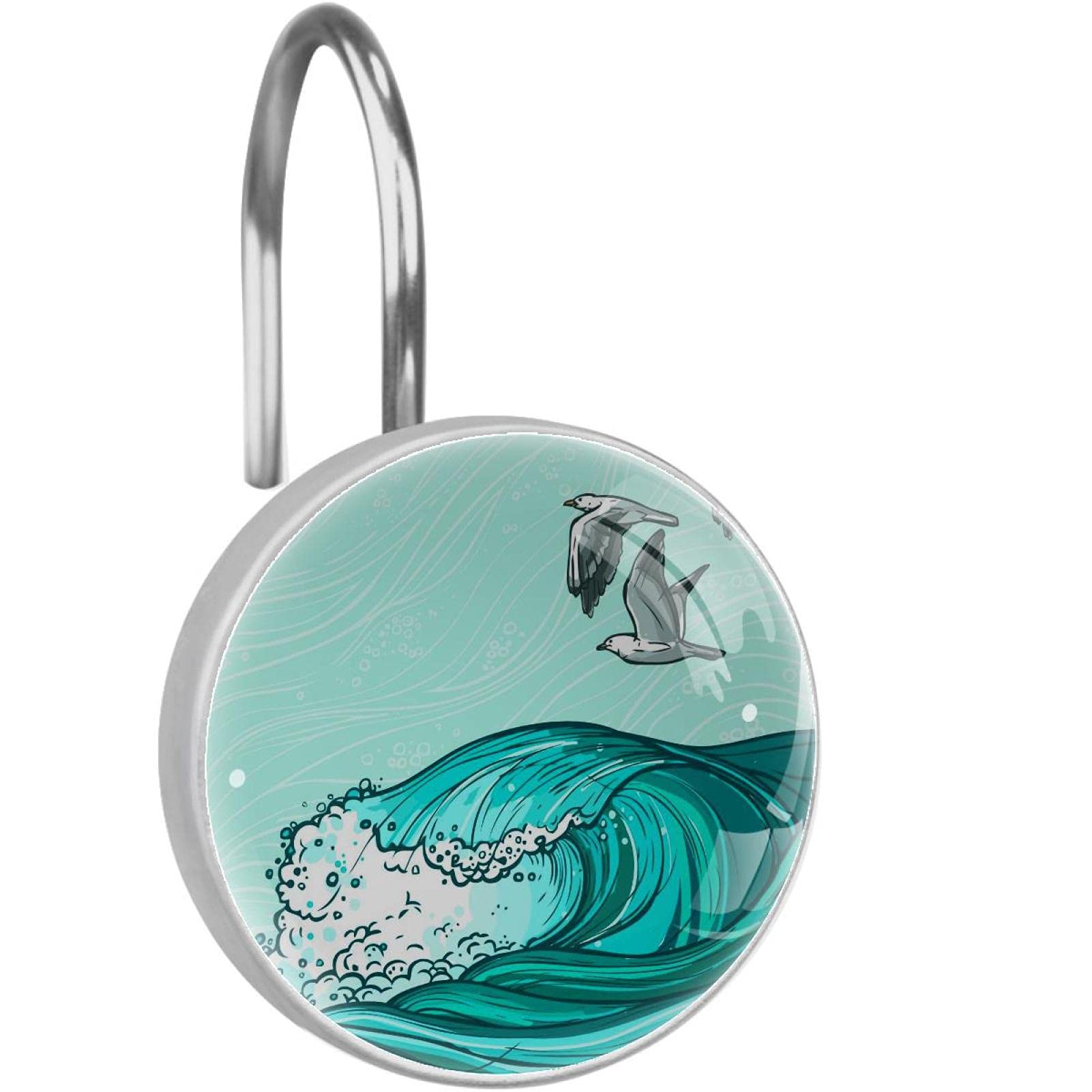 Rideaux de douche impeccables avec nos 12 crochets en acier inoxydable vagues