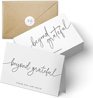 Beyond Grateful Thank You Cards | Bulk Pack of 100 with Kraft Envelopes and Matching Stickers, 4x6 Inch Minimalistic Design | Suitable for Business, Baby Shower, Wedding, Graduation, Bridal Shower, Funeral