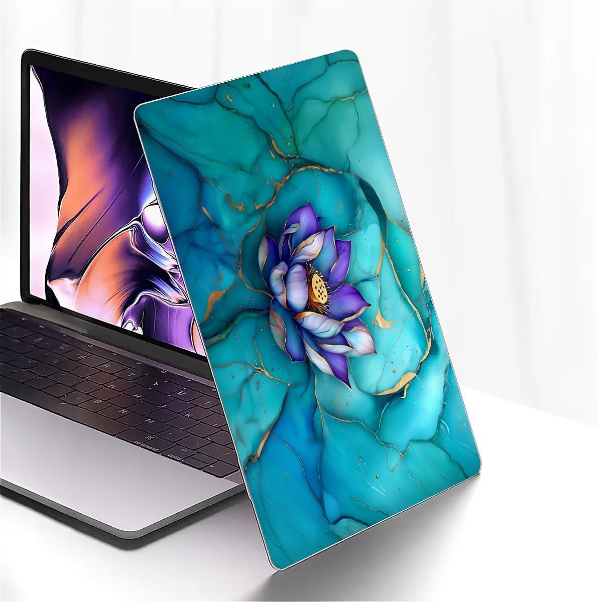 for MacBook Pro 14 Inch Release 2021/2023 Model A2442/A2779 Clear Computer Case,Hardshell Laptop Case Marble Textured Lotus Flower