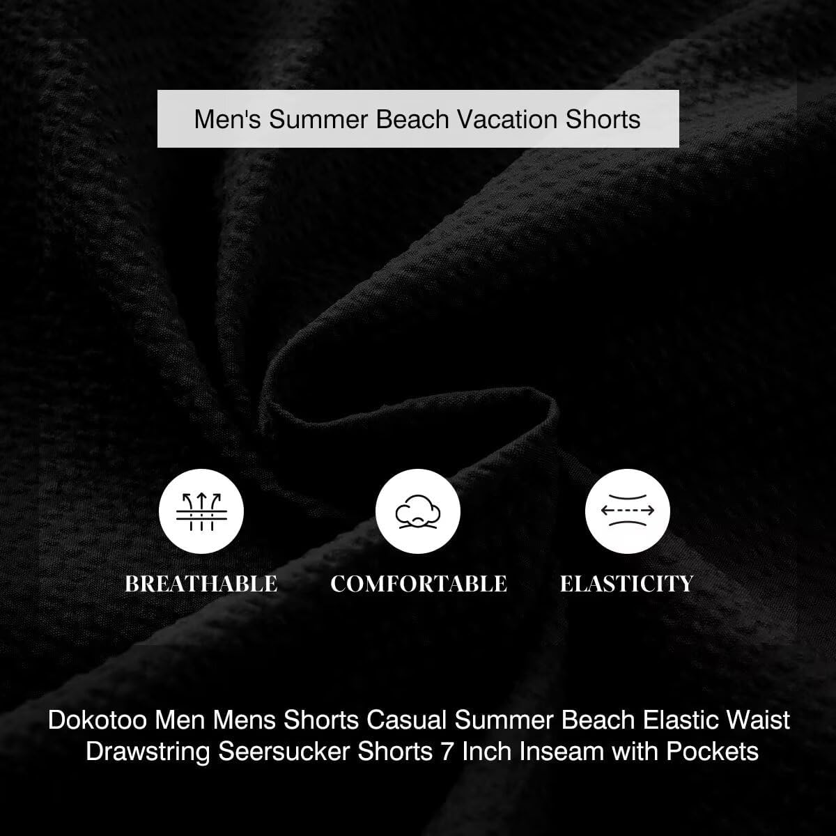 Dokotoo Men Mens Seersucker Shorts Casual Elastic Waist Drawstring Shorts Stretch Summer Beach Vacation Shorts with Pockets