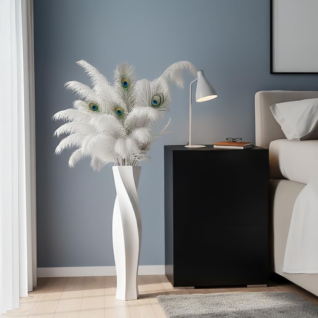 Tall Vases - 23.6" Tall Floor Vase for Home Decor, Floor Vases, Black Hexagon Twist Floor Vase, Fits Into Hay/Pampas Grass, Living Room, Office, Wedding Decor (White)