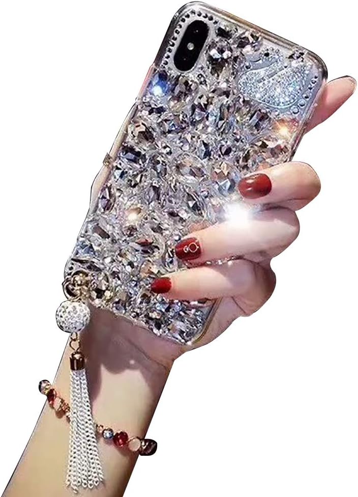 Bling Diamond iPhone XS Max Case,Apple iPhone XS Max Bling Glitter Clear Crystal Full Diamonds Luxury Sparkle Transparent Rhinestone Protective Phone Case Cover With Bumper For Woman Girls-Swan Tassel