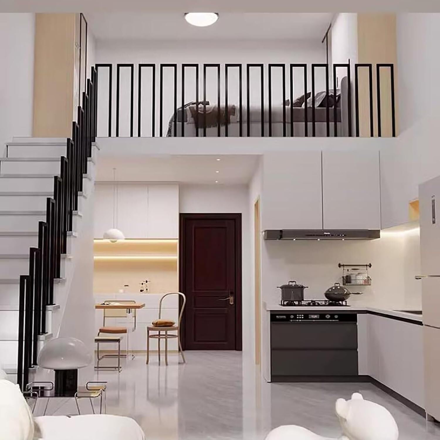 Outdoor Railings for Steps,Black U-Shaped Stairs Handrail,1.1/1.4/1.8/2.1/2.4/2.7/2.9/3.1/3.3FT Staircase Guardrail,for Porch, Loft, Corridor, Garden Fence Armrest(55CM/1.8FT)
