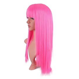 MapofBeauty 24 Inch/60 cm Long Straight Synthetic Hair Heat Resistant Party Cosplay Wig (Neon Pink)