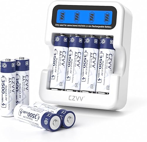 Baterías recargables AA de litio de 1.5 V, paquete de 8 unidades de gran capacidad de 3500 mWh, soporte doble A, detección de batería baja para