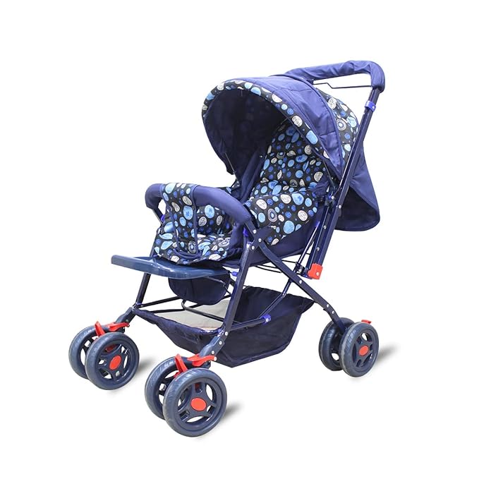 Baby Stroller Pram Easy Fold for Newborn Baby/Kids Reversible Handle Bracker 360 Degree Rotation Wheel Easy Carry Travel -Blue