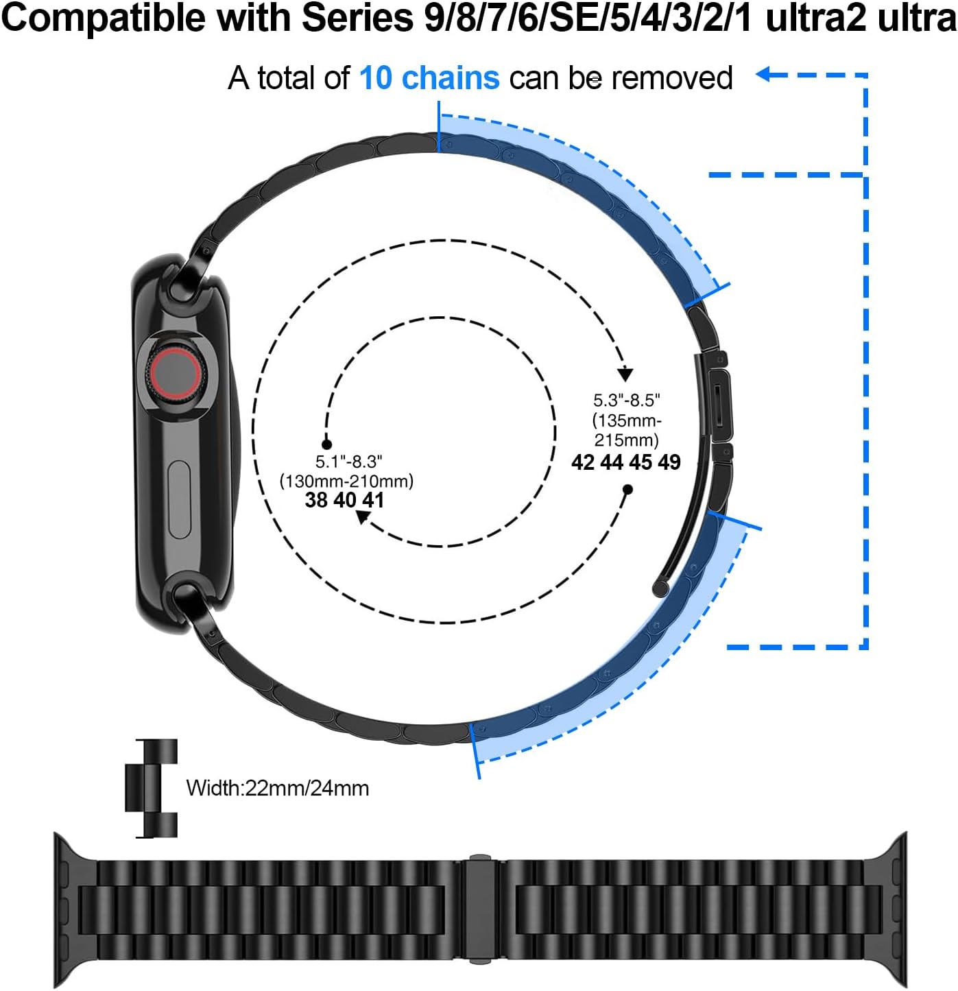 Compatible Apple Watch Bands 49mm 46mm 45mm 44mm 42mm 41mm 40mm 38mm, Stainless Steel iWatch Band with Case for Apple Watch Ultra2 Ultra Series 10 9 8 7 6 5 4 3 2 1 SE SE2 - Image 5
