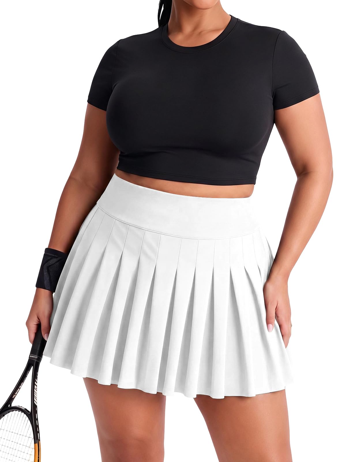 Moon Wood Women's Plus Size Pleated Tennis Skort, White, L