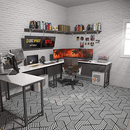 Coleshome 66" L Shaped Gaming Desk, Corner Computer Desk, Sturdy Home Office Computer Table, Writing Desk, Larger Gaming Desk Workstation, White