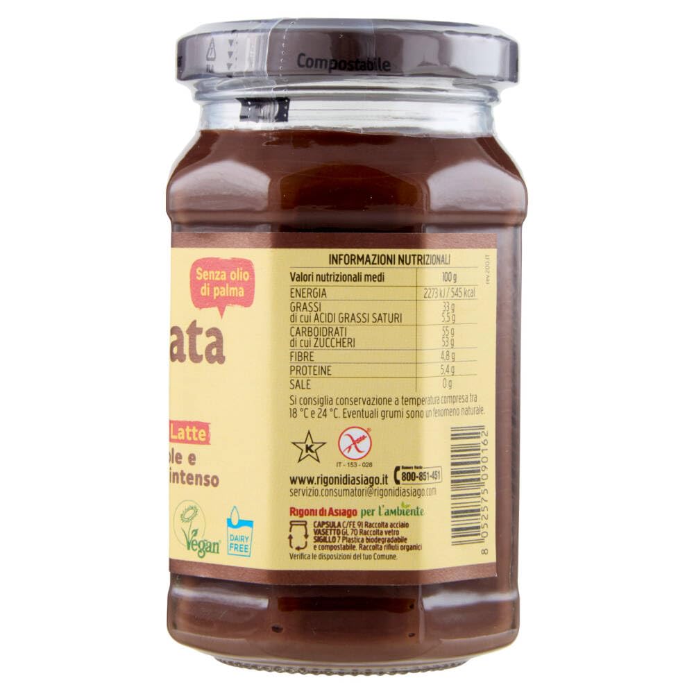 Italian Gourmet Rigoni di asiago Pâte à tartiner noisettes & cacao noir 6 x 250 g – sans lait, goût intense, idéale petit-déjeuner & pâtisserie, pot en verre + Italian Gourmet Polpa