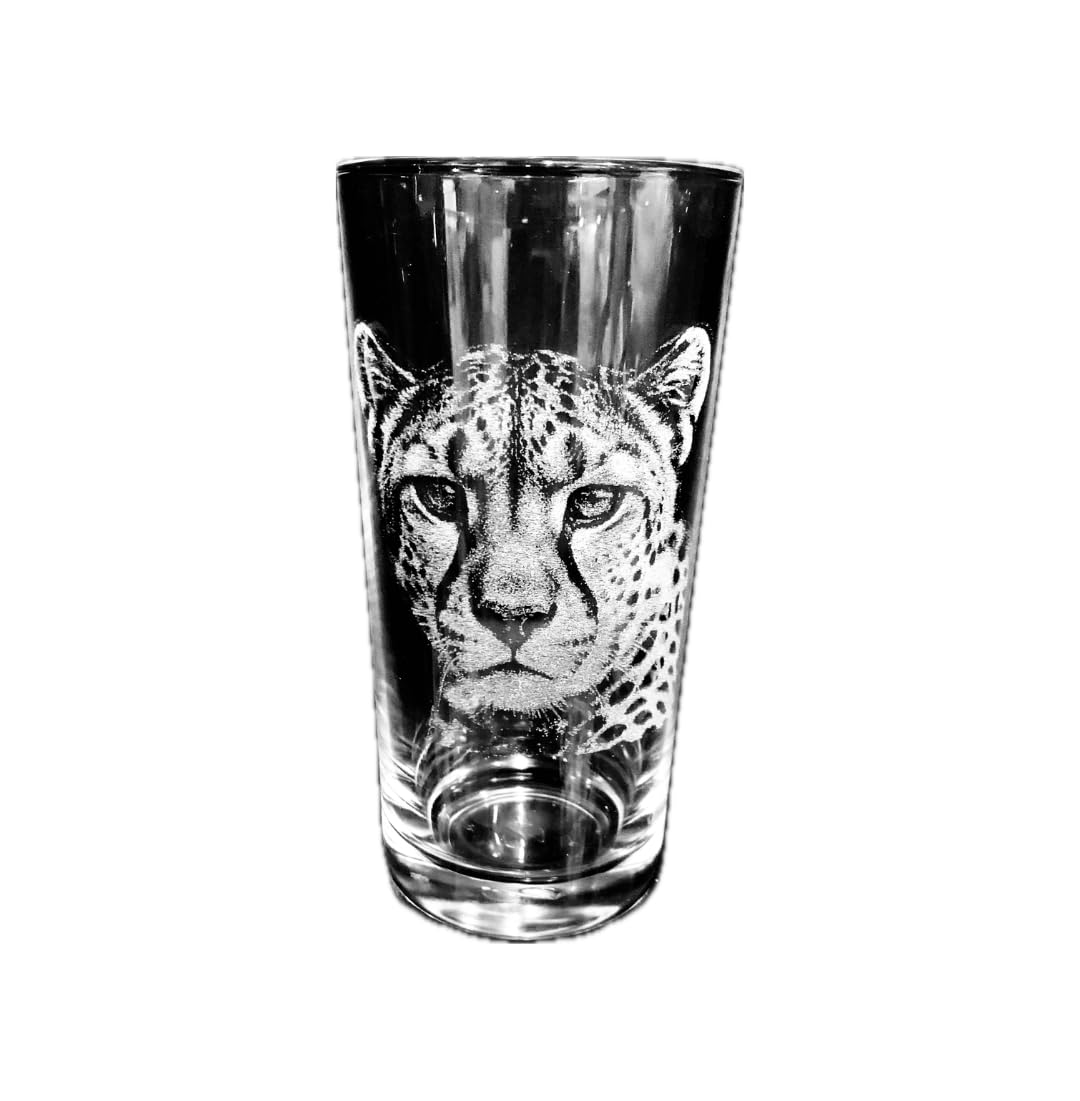 Animal Engraved Glass - Personalised Etched, Gift, Wine, Pint, Whiskey, Gin, Decanter, Cup, Tea, Shot, Christmas, Birthday, Brandy, Coffee, Mug, Beer, Set, vase, Bottle, Wedding, (Cheetah)