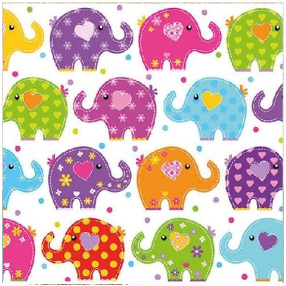Partyrama Multicolor Funny Elephants Design Luncheon Napkins 3 Ply - 33Cm - Pack Of 20