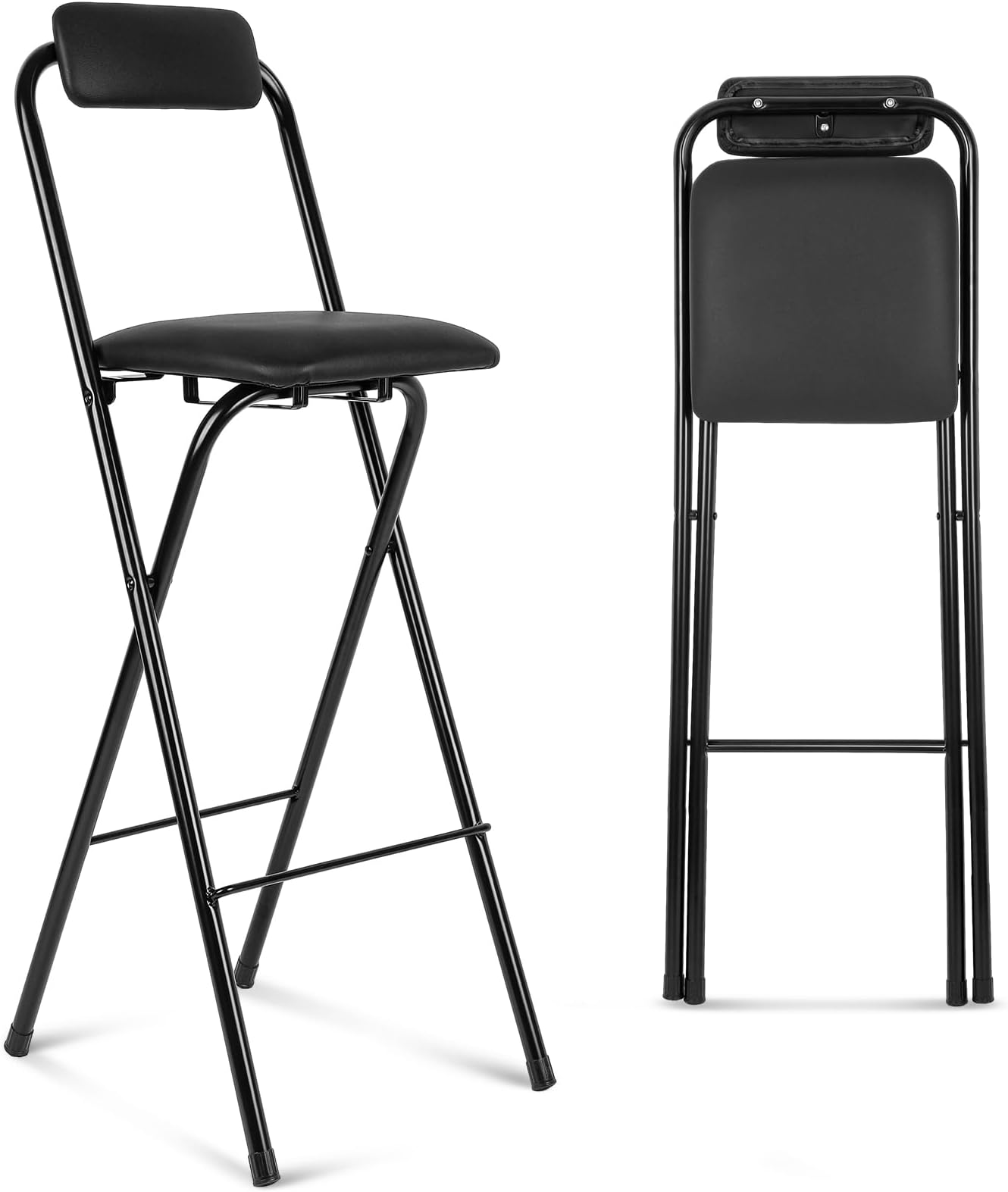 QQXX Folding Bar Stool with Footrest,Leather Padded Folding