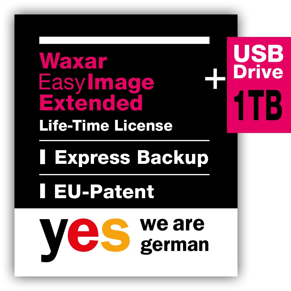 Waxar EasyImage-1000 Extended, High-End Backup Software inklusive Speicher 1TB, läuft sofort ohne Installation, kompatibel mit Windows | Mac | Linux, Server-Edition, 1 Gerät, Life-Time License, DE