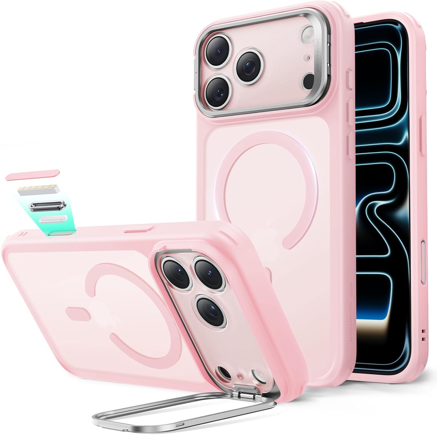 ESR for iPhone 17 Pro Case with Stand, Camera Control Cover Compatible with MagSafe, Military-Grade Drop Protection Magnetic Phone Case for iPhone 17 Pro, Frosted Bubblegum Pink C-Frosted Bubblegum Pink iPhone 17 Pro
