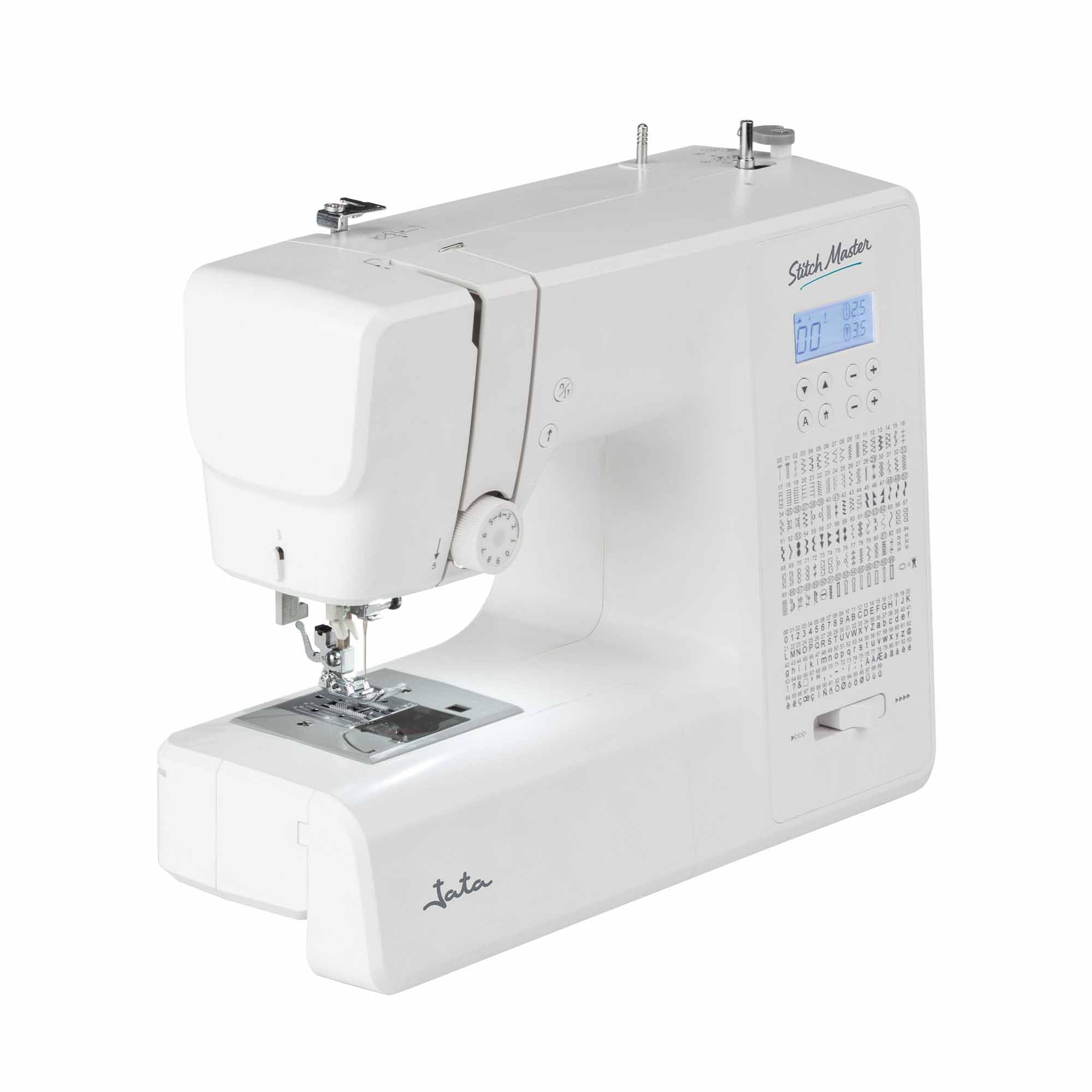 JATA JSMC1120 - Máquina de Coser 270 puntadas | 100 alfanuméricas, 91 decorativas y 8 ojales automáticos | Cose vaqueros y tejidos gruesos | Doble aguja, brazo libre y luz LED | Compacta. Fácil uso
